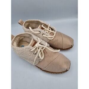 Toms Bota Gold & Ivory Natural Plush Shearling Lace-Up Bootie Women US 6W